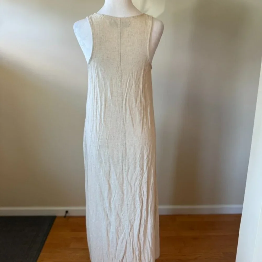 Thread & Supply Linen Blend Women's Cream Beige Racerback Maxi Dress Size Medium - Picture 4 of 8